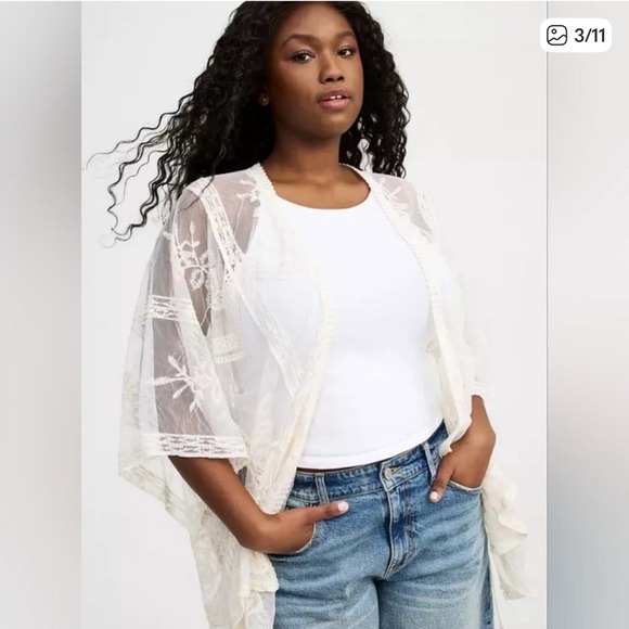 Torrid Cream Embroidered Mesh Ruana - Picture 3 of 7